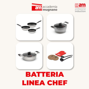 Linea Chef: Batteria 9 pezzi + presina e 2 sottopentola in omaggio