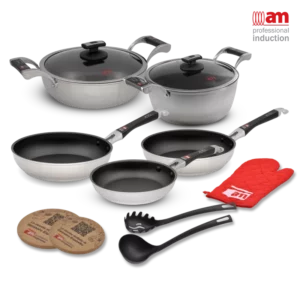 Linea Chef: Batteria 9 pezzi + presina e 2 sottopentola in omaggio