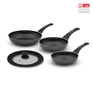 Tris padelle ad induzione 20/22/24 cm con coperchio universale - Fortezza protection Shield