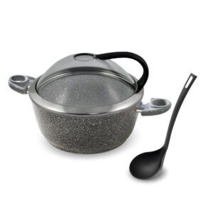 Casseruola 20cm antiaderente effetto pietra con coperchio sughiera