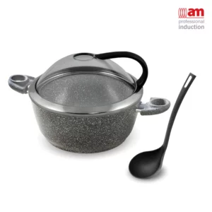 Casseruola antiaderente effetto pietra con coperchio sughiera