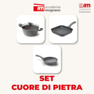 Set casseruola con coperchio + padella + bistecchiera quadra ad induzione- Cuore di Pietra